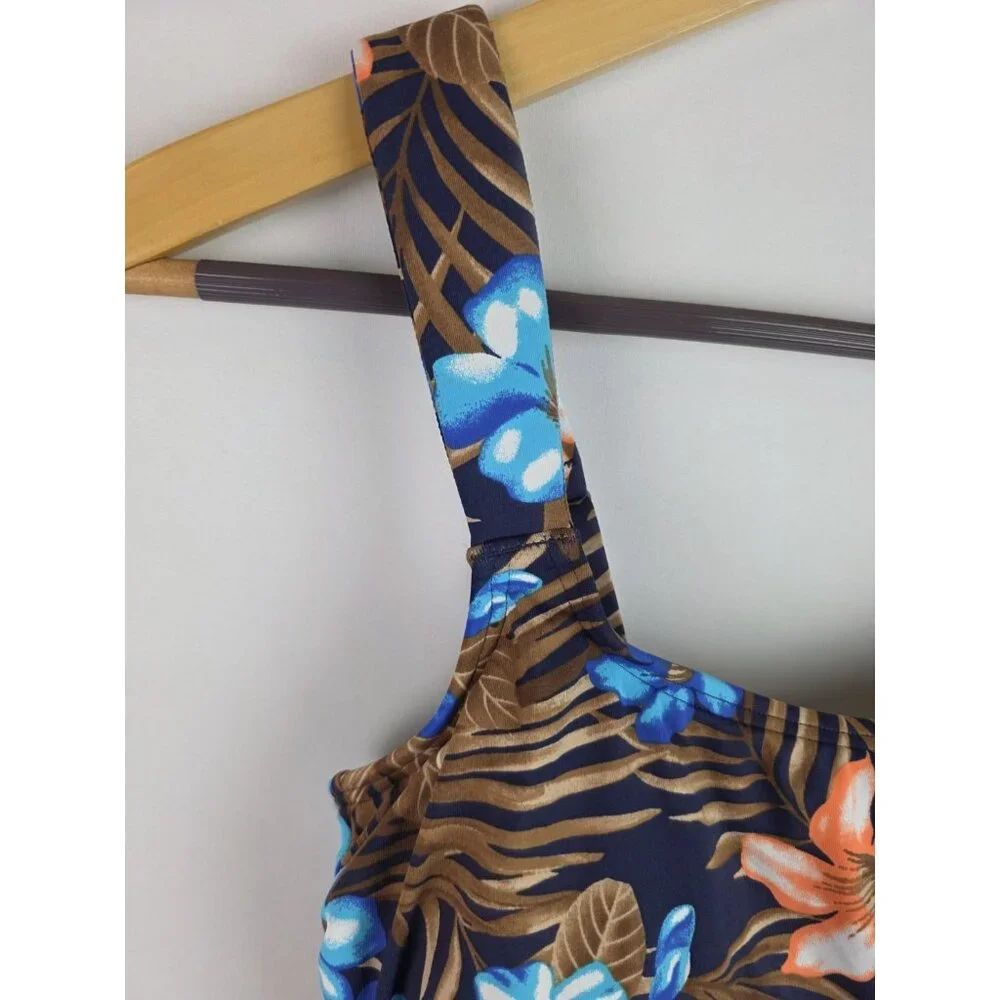 Lands' End Tankini Top Women's Size XS 2-4 Brown Floral Swimsuit Swim Top